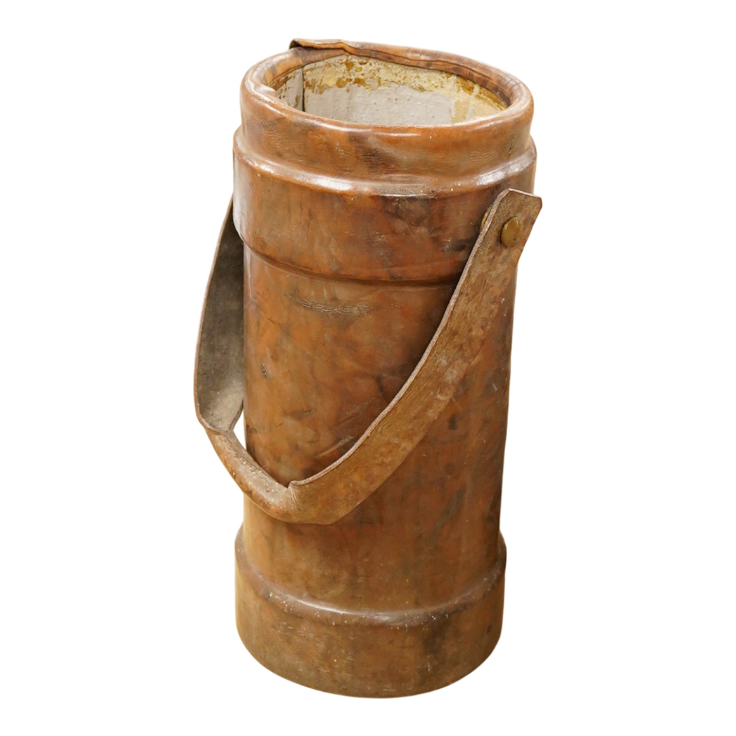 A late 19th century leather shot carrier printed with The Royal Coat of Arms, 46cm high